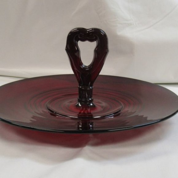 Paden City Glass Ruby Red PENNY LINE 10 1/4 Inch Center Handled Server Tray - Picture 3 of 5